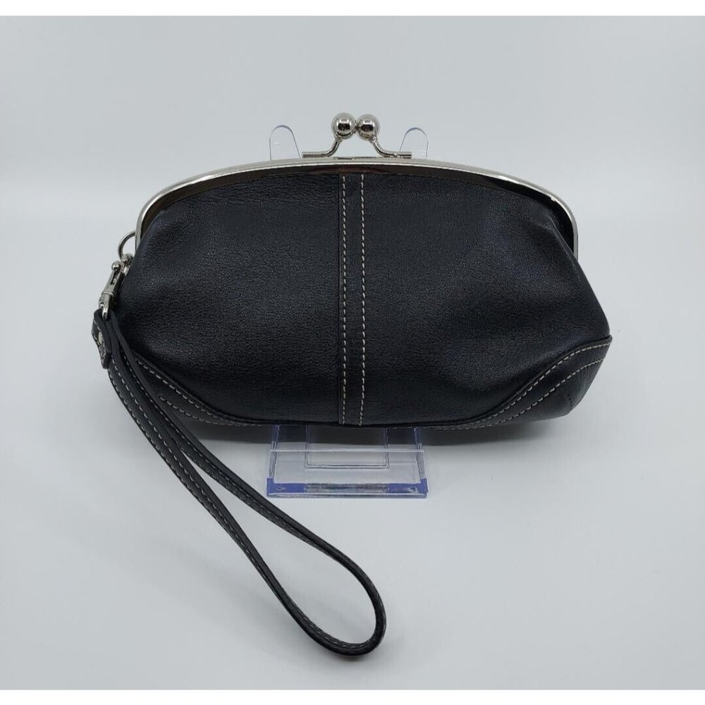 Coach Rare Vintage Soho Black Leather Kiss Lock Wallet Wristlet Pouch Clutch